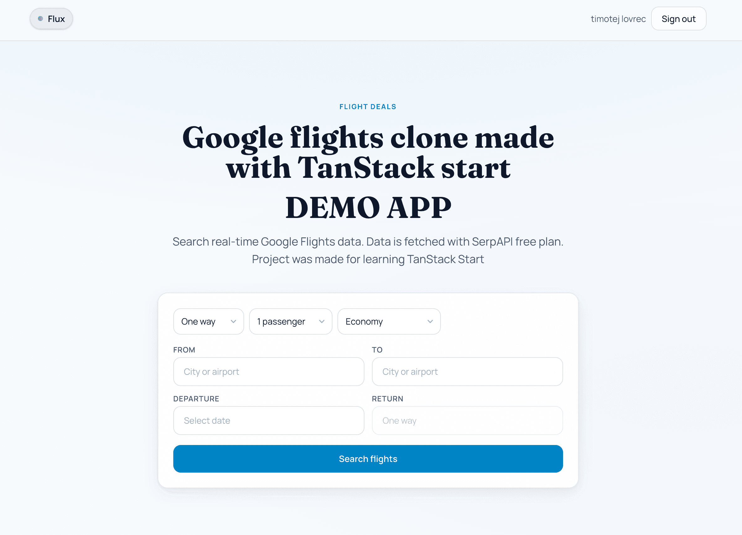 Flux — full-stack flight search app